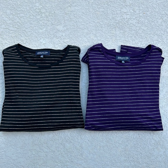 Lot of 2 Jones New York Signature Woman Shirts Purple Black Striped Plus 3X - Picture 1 of 7